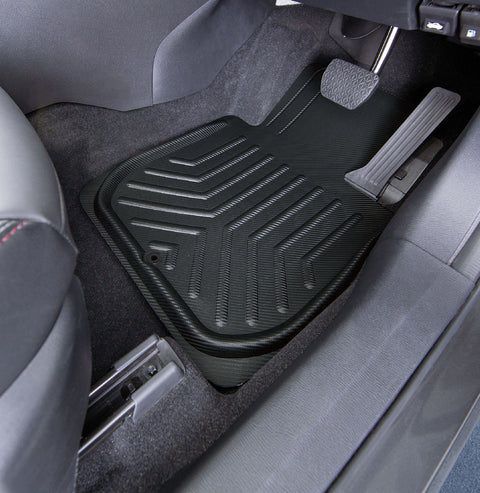 Stripe 4-Piece Faux Leather Black Car Floor Mat Set
