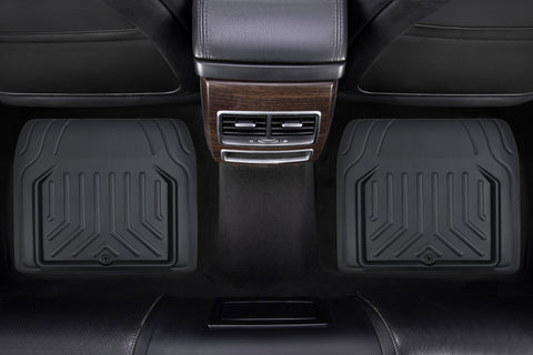 Stripe 4-Piece Faux Leather Black Car Floor Mat Set