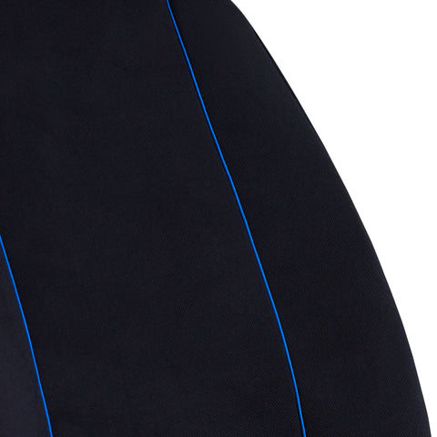 Universal Pinnacle Front Seat Covers Size 30/35 | Black/Blue Piping