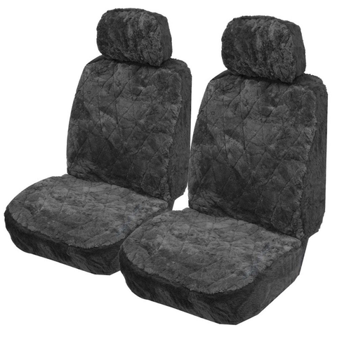 Diamond Genuine Sheepskin Car Seat Covers 14mm. Air Bag Safe. Pair. Charcoal