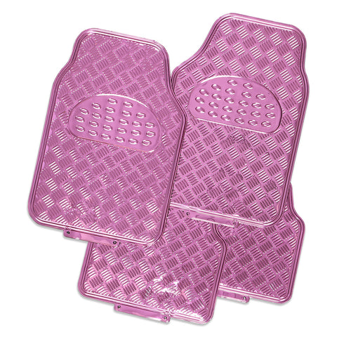 Venom 4-Piece Pink Rubber/Aluminium Look Car Mat