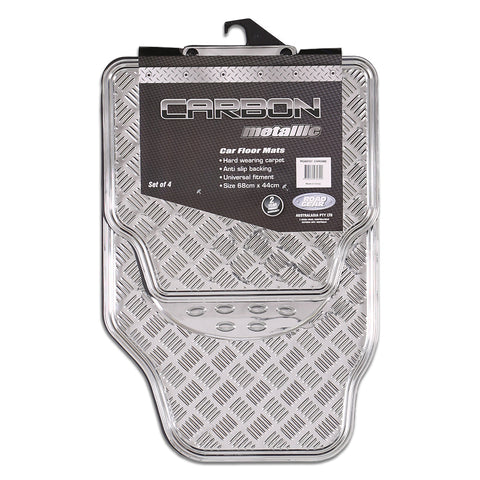 Venom 4-Piece Silver Rubber/Aluminium Look Car Mat