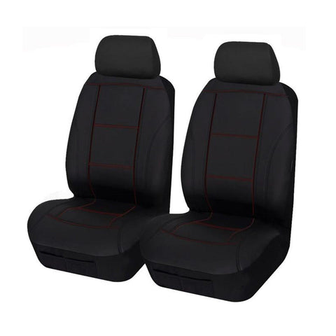 Universal Front Seat Covers Size 30/35 | Black/Red Stitching