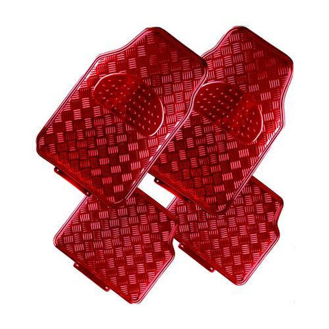 Venom 4-Piece Red Rubber/Aluminium Look Car Mat