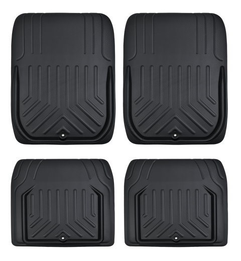 Stripe 4-Piece Faux Leather Black Car Floor Mat Set