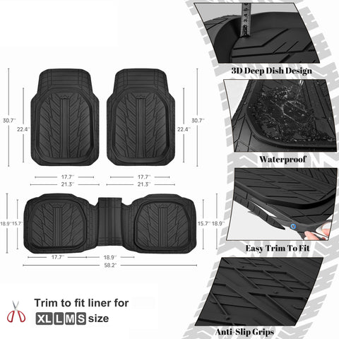 Tyre 3-Piece PVC Black Car Floor Mat Set