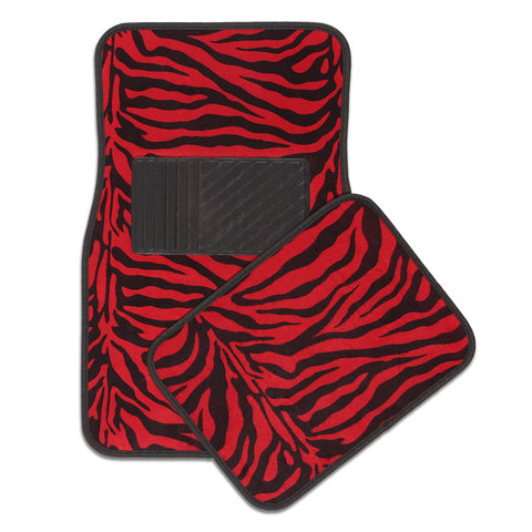 Wild Zebra 4-Piece Red Car Mat