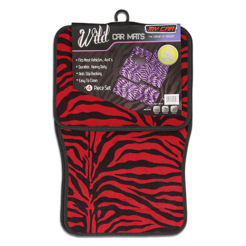 Wild Zebra 4-Piece Red Car Mat