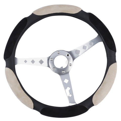 Florida Steering Wheel Cover With Plush Suede Grips - Black/Beige