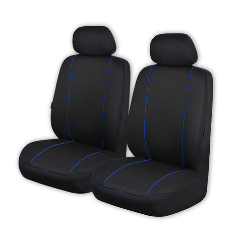 Universal Pinnacle Front Seat Covers Size 30/35 | Black/Blue Piping